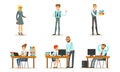 People Working in the Office Set, Male and Female Business Characters or Office Workers Sitting at Desks with Computers Royalty Free Stock Photo