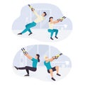 People working out on trx fitness training exercising