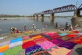 People working on the river bank in Agra, India Royalty Free Stock Photo