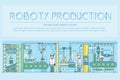 People working on robots assembly line vector outline concept. Robotic production thin line illustration. Banner with