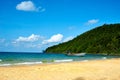 People working at ship Lazy Beach at sunny summer day. Koh Rong Sanloem island, Lazy beach. Cambodia, Asia Royalty Free Stock Photo