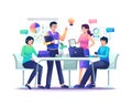 People working in a table meeting and the co-working shared space office. Teamwork, Business collaboration, and discussion Royalty Free Stock Photo