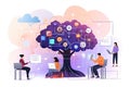 People working together on big tree, Cloud computing concept, world network tree concept Royalty Free Stock Photo