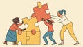 People Working Together, Building with Large Puzzle Pieces, vector design Generative AI Royalty Free Stock Photo