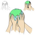 People of the world holding the globe vector illustration sketch doodle hand drawn with black lines isolated on white background. Royalty Free Stock Photo
