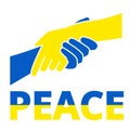 People's hands support Ukraine. Four yellow and blue hands holding each other