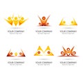 People yellowish orange color team work together set of logo Royalty Free Stock Photo