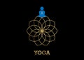 People Yoga Studio Logo and gold Lotus Flower. Emblem icon, Man in lotus pose icon and Health Spa Meditation Harmony Logotype