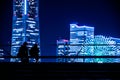 People and Yokohama night view of Yokohama Universitys Bridge Royalty Free Stock Photo