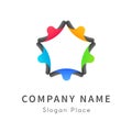 Peoples are back to back formed a star logo on white background. A symbol of unity. Abstract illustration, view from the