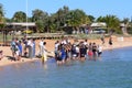 AUSTRALIA, SHARK BAY, MONKEY MIA, MAY 26, 2006: Dolphin interaction at the beach of Monkey Mia during the feeding time