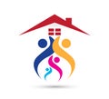 Peoples family together Tree And Home Shape care Logo Design. Business, health.