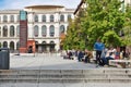 Peoples resting in front of the Reina Sofia Museum in Madrid Royalty Free Stock Photo