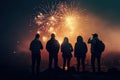 Peoples in silhouette enjoy watching amazing firework show in a festival or holiday Royalty Free Stock Photo