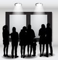 Peoples Silhouettes Looking on the Empty Frame in Art Gallery fo