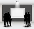 Peoples Silhouettes Looking on the Empty Frame in Art Gallery fo Royalty Free Stock Photo