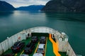 Peoples and vehicles on a ferry boat the ferry ship across Sognefjord Royalty Free Stock Photo