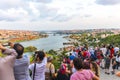Peoples watching view of Golden Horn from Pierre Loti Hill. Istanbul Royalty Free Stock Photo