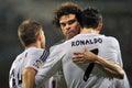 Pepe and Cristiano Ronaldo of Real Madrid hugging each other to celebrate goal