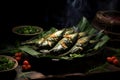 Pepes Ikan, fish seasoned with aromatic herbs, wrapped in banana leaves, and steam-cooked