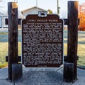 Pepin, WI, USA - October 23, 2021: Sign at Laura Ingalls Wilder Park, named after author and pioneer Laura Ingalls Wilder