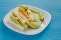 Pepinos and jicama con chile, cucumber and jicamas with chili mexican snack spicy food in mexico