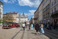 Peple walking on Market (Rynok) Square in Lviv Ukraine