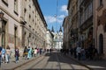 Peple walking on Market (Rynok) Square in Lviv Ukraine