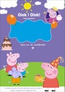 Peppa Pig Birthday Card  invitation Template Royalty Free Stock Photo