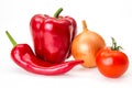 Pepper chili, bell peppe, onion and cherry tomato isolated