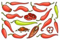 Pepper of chili color vector set icon. Vector illustration chili and red pepper on white background . Isolated set icon red Royalty Free Stock Photo