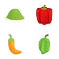 Pepper icons set cartoon vector. Different sort of pepper in all color