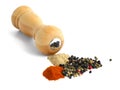 Pepper mill and spices Royalty Free Stock Photo