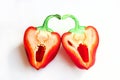 Pepper red Bulgarian, two pieces, close, heart shape