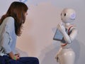 Pepper robot interact with bank customers