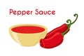 Pepper sauce, hot chili pepper spicy condiment, ketchup. Cartoon flat style. Vector Royalty Free Stock Photo