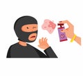 Pepper spray on thief for self defence flat illustration vector design