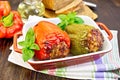 Pepper stuffed meat in brown roaster Royalty Free Stock Photo