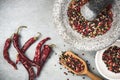 Peppercorn seed in granite mortar or pestle