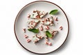 Peppermint Bark On Plate, White Background. Generative AI