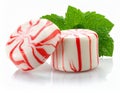 Peppermint candies with fresh mint leaves Royalty Free Stock Photo