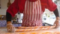 Peppermint candy. Chef making traditional holiday peppermint candies.