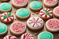 Peppermint candy cookies with crushed candy on top
