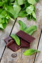 Peppermint with chocolate on wooden table Royalty Free Stock Photo