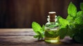 Peppermint essential oil in a bottle. Generative AI,