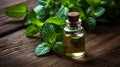 Peppermint essential oil in a bottle. Generative AI,