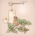 Peppermint essential oil and candles