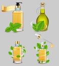 Peppermint essential oil set, vector realistic illustration