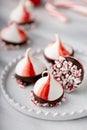 Peppermint meringue kisses dipped in dark chocolate