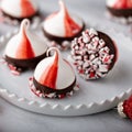 Peppermint meringue kisses dipped in dark chocolate